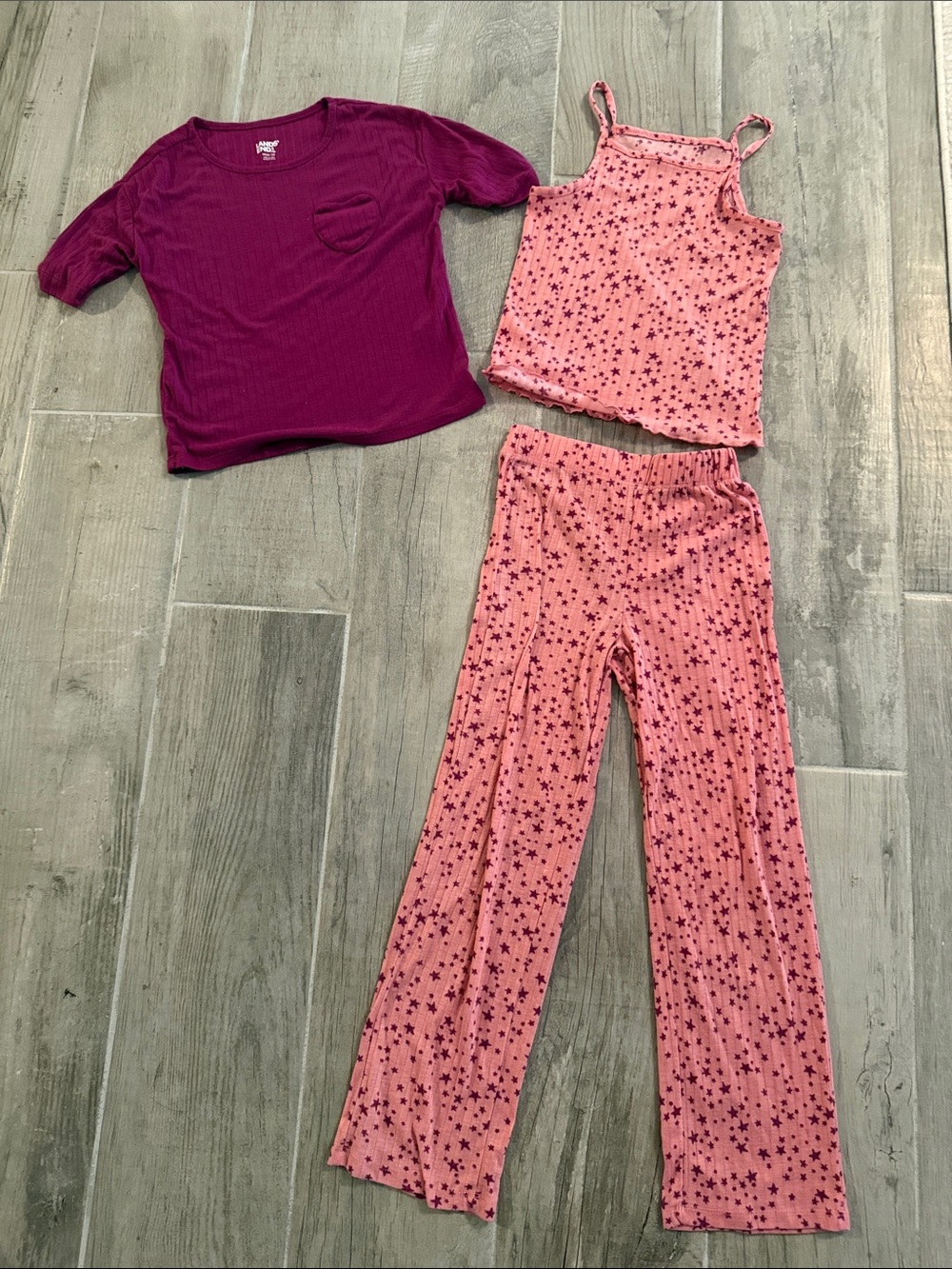 Lands' End Girls Pink Star Cami & Magenta Short-Sleeve Pajama Set